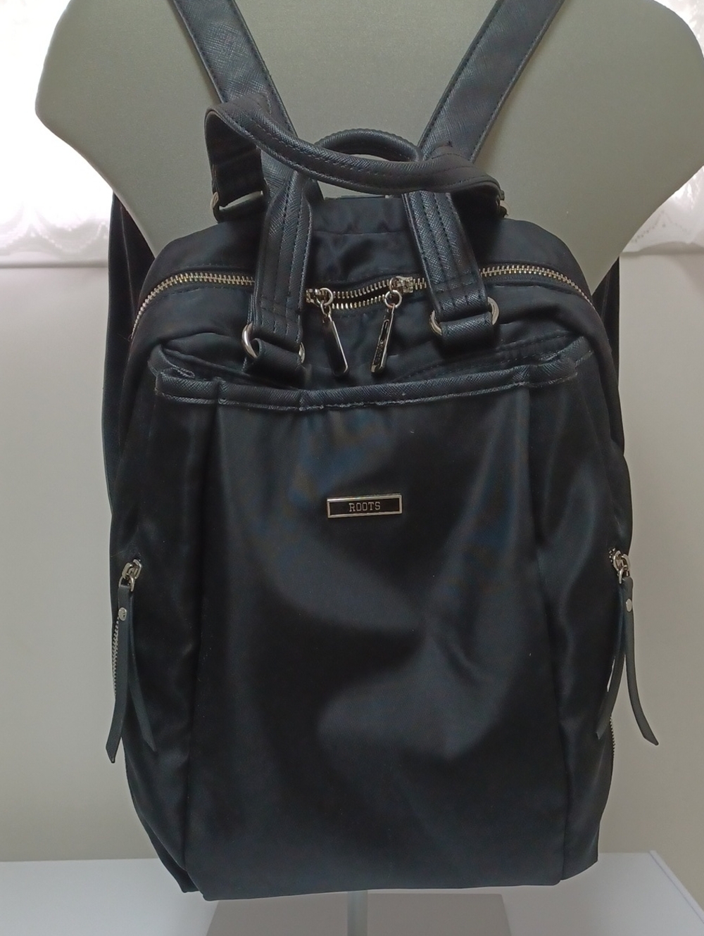 Roots Black Woman  Nylon Backpack with Silver Tone Hardware